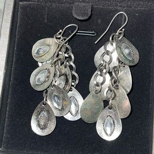 Silver cluster tear-drop earrings